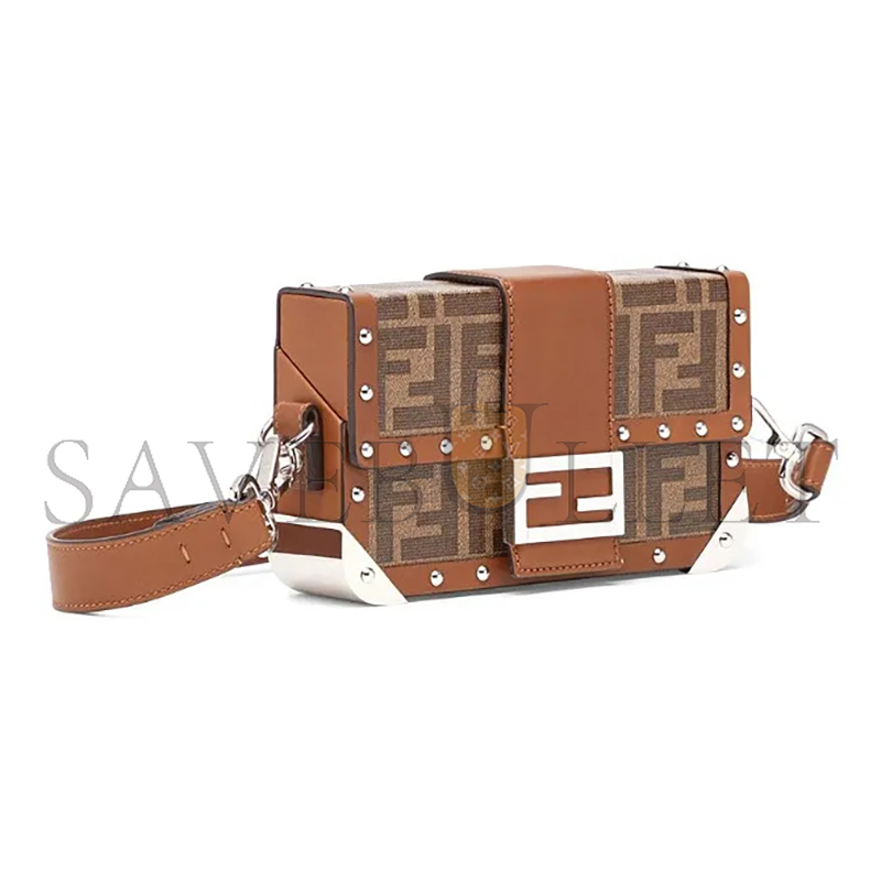 F**di baguette trunk bag zucca coated canvas mini brown 7va507a8v3f18at (19*11*4cm)